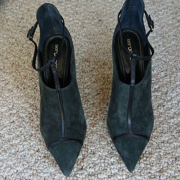 Sergio Rossi Scarpe Donna blueish gray Suede Ankle Short Booties size 37.5 - Picture 1 of 10